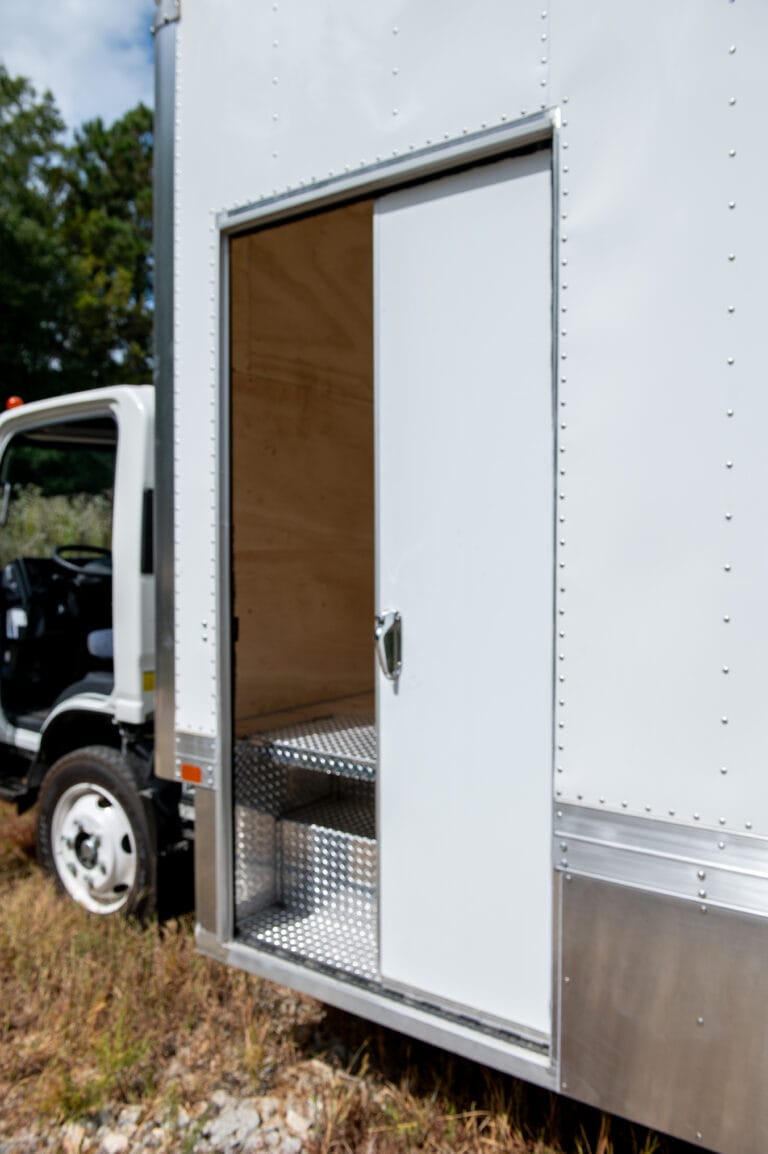 Dry Van body with single side door open